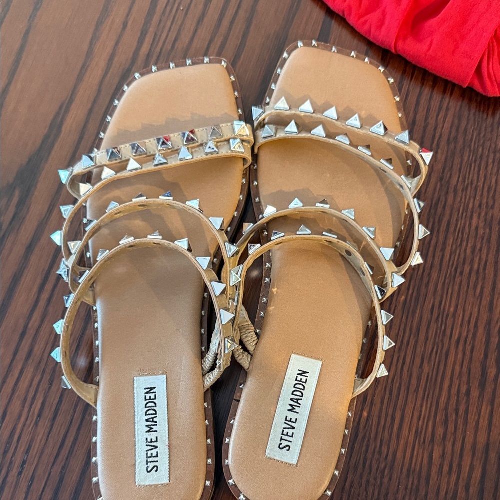 Steve Madden Tan Sandals with Silver Studs